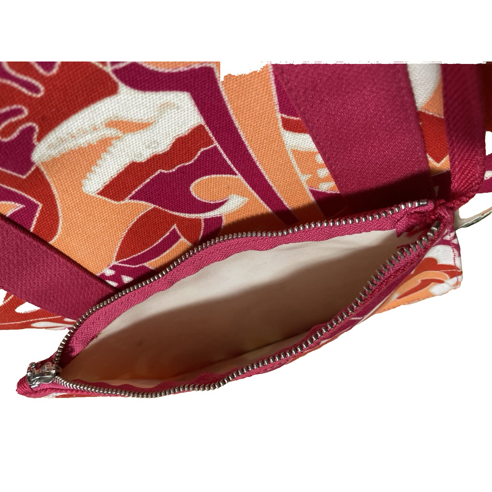 Lacoste Canvas Beach Tote Bag Tropical Pink Orange Shopper w/ Zip Pouch - Picture 13 of 14